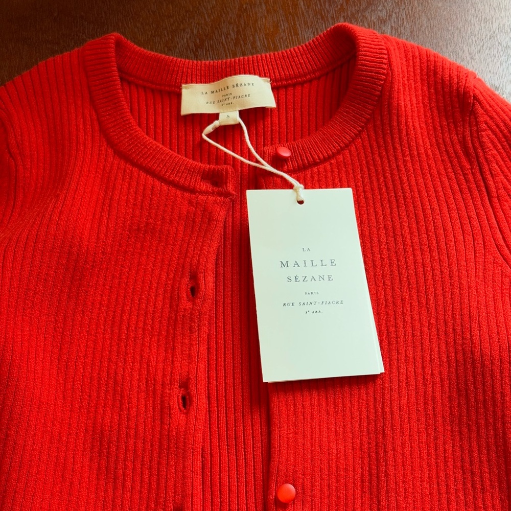 Sezane Kylie Red Ribbed Cardigan - Size Small - Picture 4 of 6